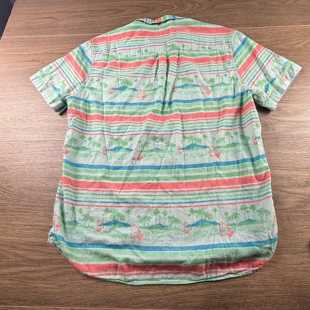 Chubbies Mens Large Short Sleeve Collared Shirt Tropical Palm Tree Stripe Green - Picture 12 of 12